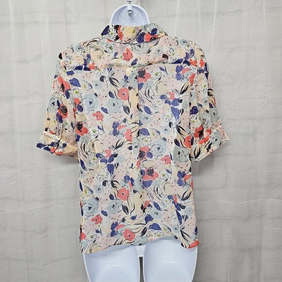 Chaps Pink Blue Floral Blouse Sheer Cottagecore Coquette Romantic M - Picture 7 of 11